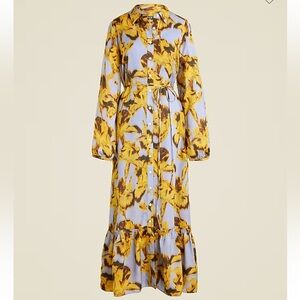J Crew Floral Button-Down Midi Dress - Yellow and blue viscose